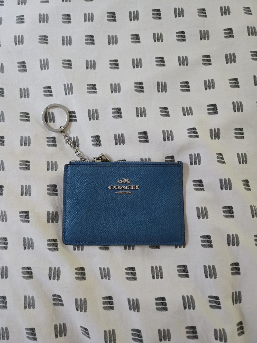 COACH Blue Leather Key Card Case with Key Ring